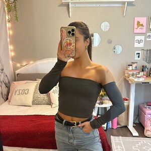 Whitefox Off-Shoulder Long Sleeve Top - Charcoal